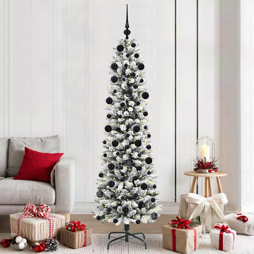 Kunstkerstboom Groen en wit 210 cm PVC en Metaal en Plastic