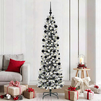 Kunstkerstboom Groen en wit 210 cm PVC en Metaal en Plastic