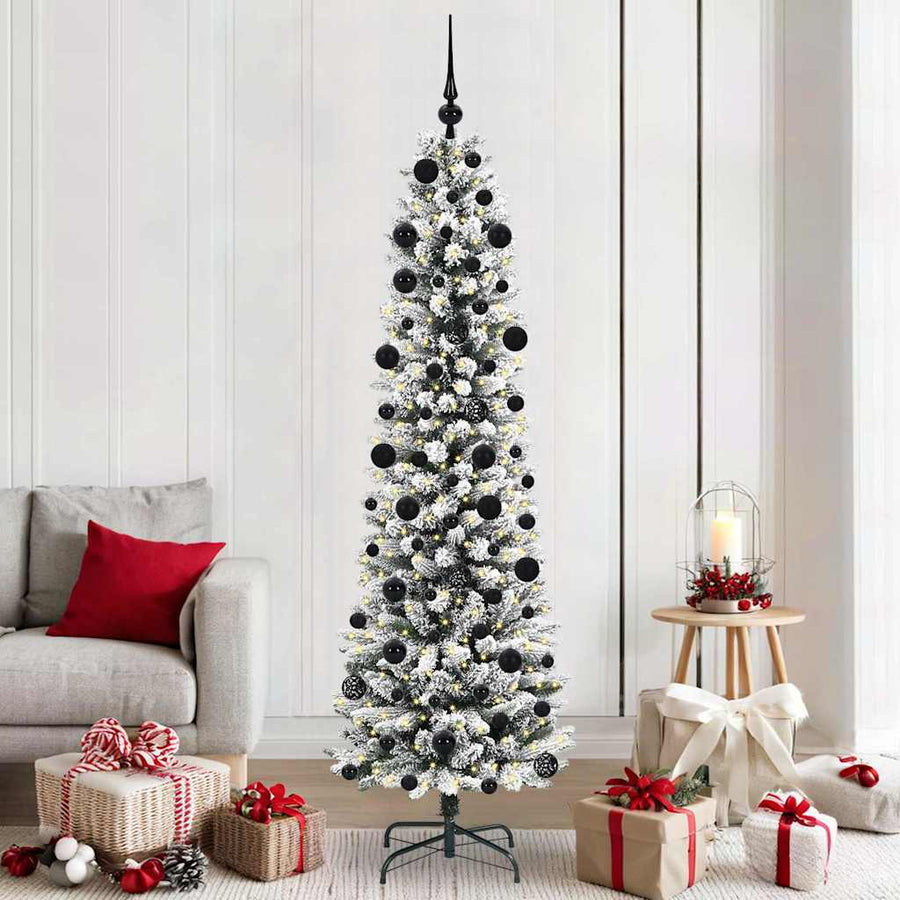 Kunstkerstboom Groen en wit 210 cm PVC en Metaal en Plastic
