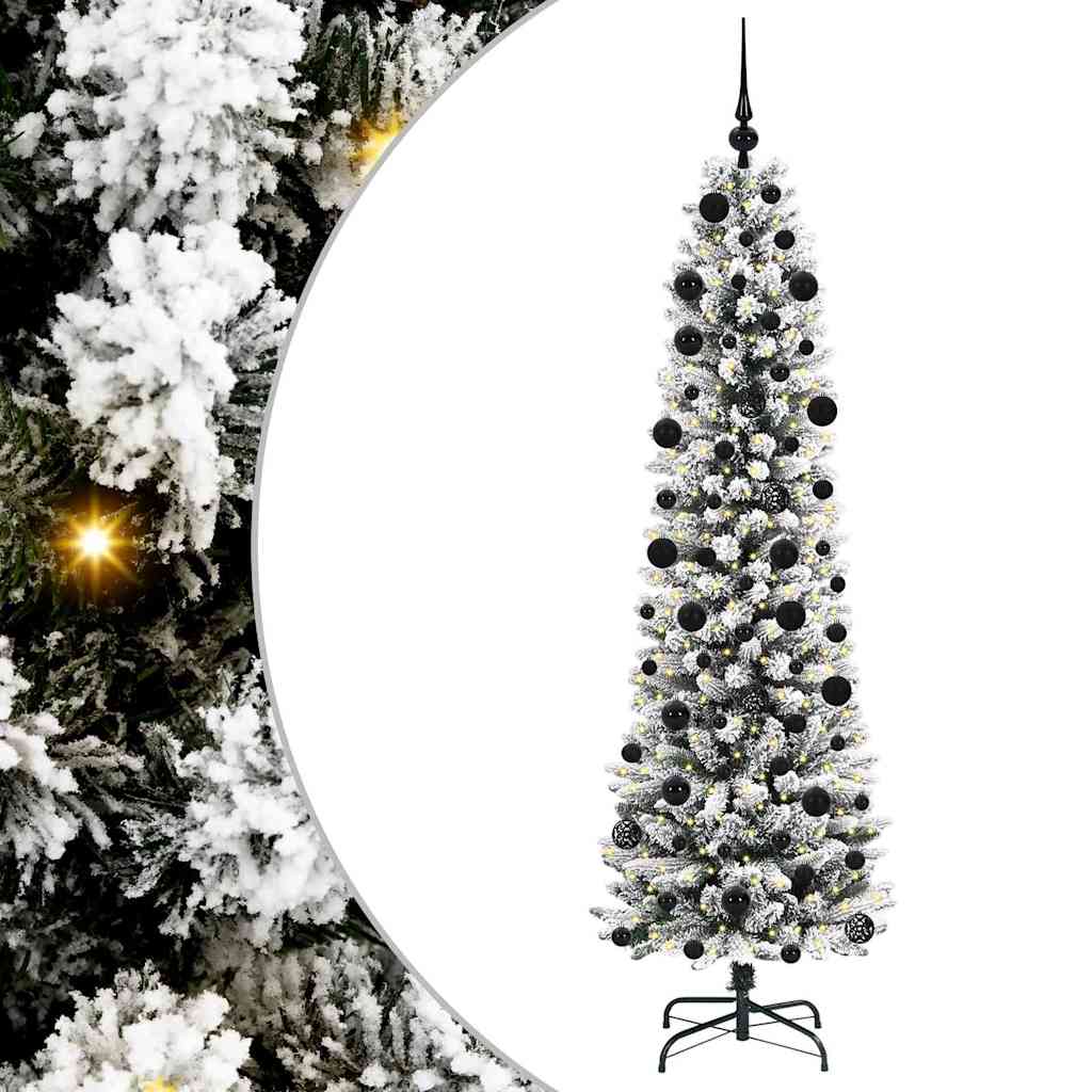 Kunstkerstboom Groen en wit 210 cm PVC en Metaal en Plastic