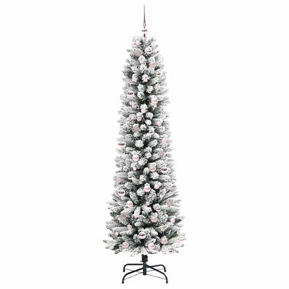 Kunstkerstboom Groen en wit 210 cm PVC en Metaal en Plastic