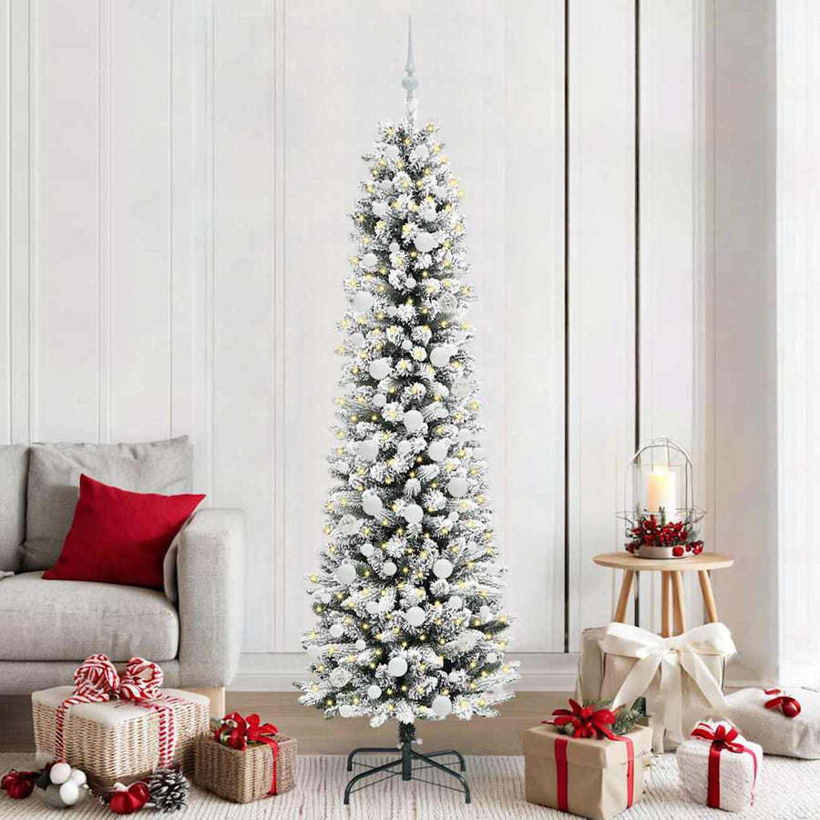 Kunstkerstboom Groen en wit 210 cm PVC en Metaal en Plastic