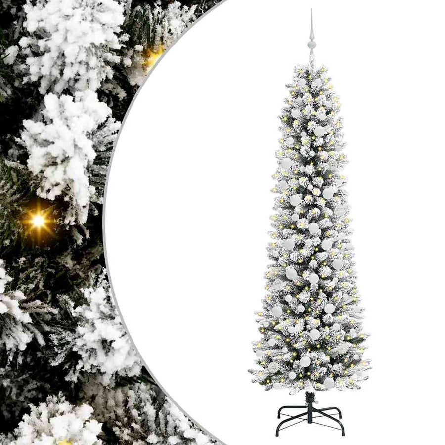 Kunstkerstboom Groen en wit 210 cm PVC en Metaal en Plastic