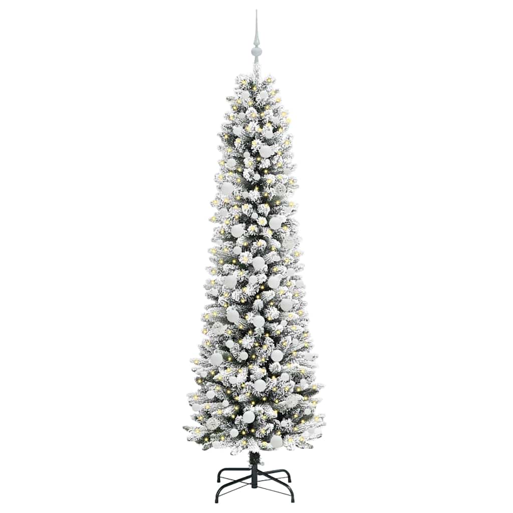 Kunstkerstboom Groen en wit 210 cm PVC en Metaal en Plastic