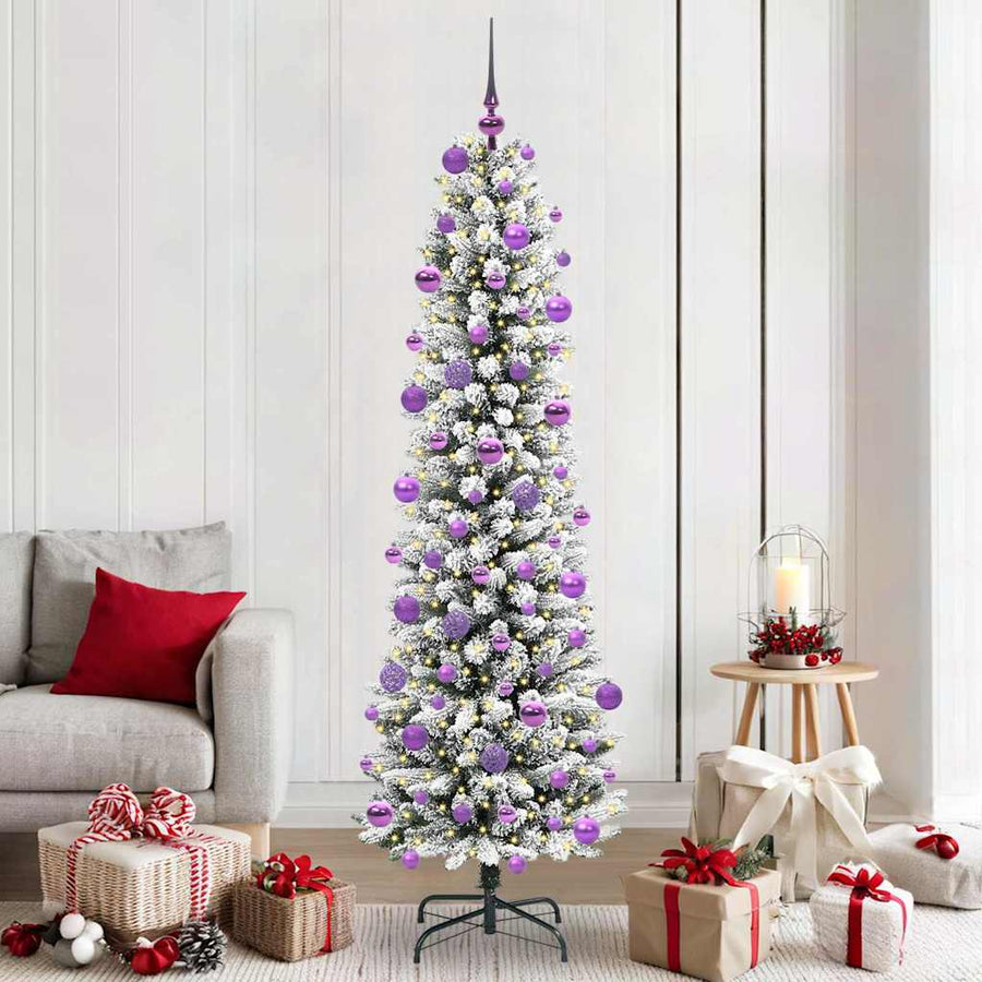Kunstkerstboom Groen en wit 210 cm PVC en Metaal en Plastic