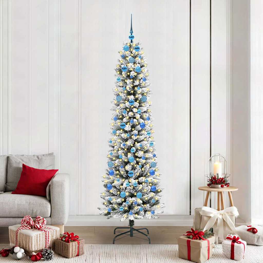 Kunstkerstboom Groen en wit 210 cm PVC en Metaal en Plastic