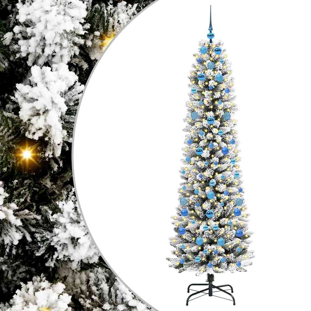 Kunstkerstboom Groen en wit 210 cm PVC en Metaal en Plastic