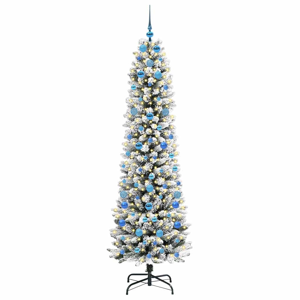 Kunstkerstboom Groen en wit 210 cm PVC en Metaal en Plastic