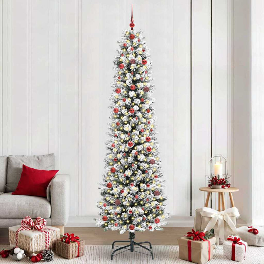 Kunstkerstboom Groen en wit 240 cm PVC en Metaal en Plastic