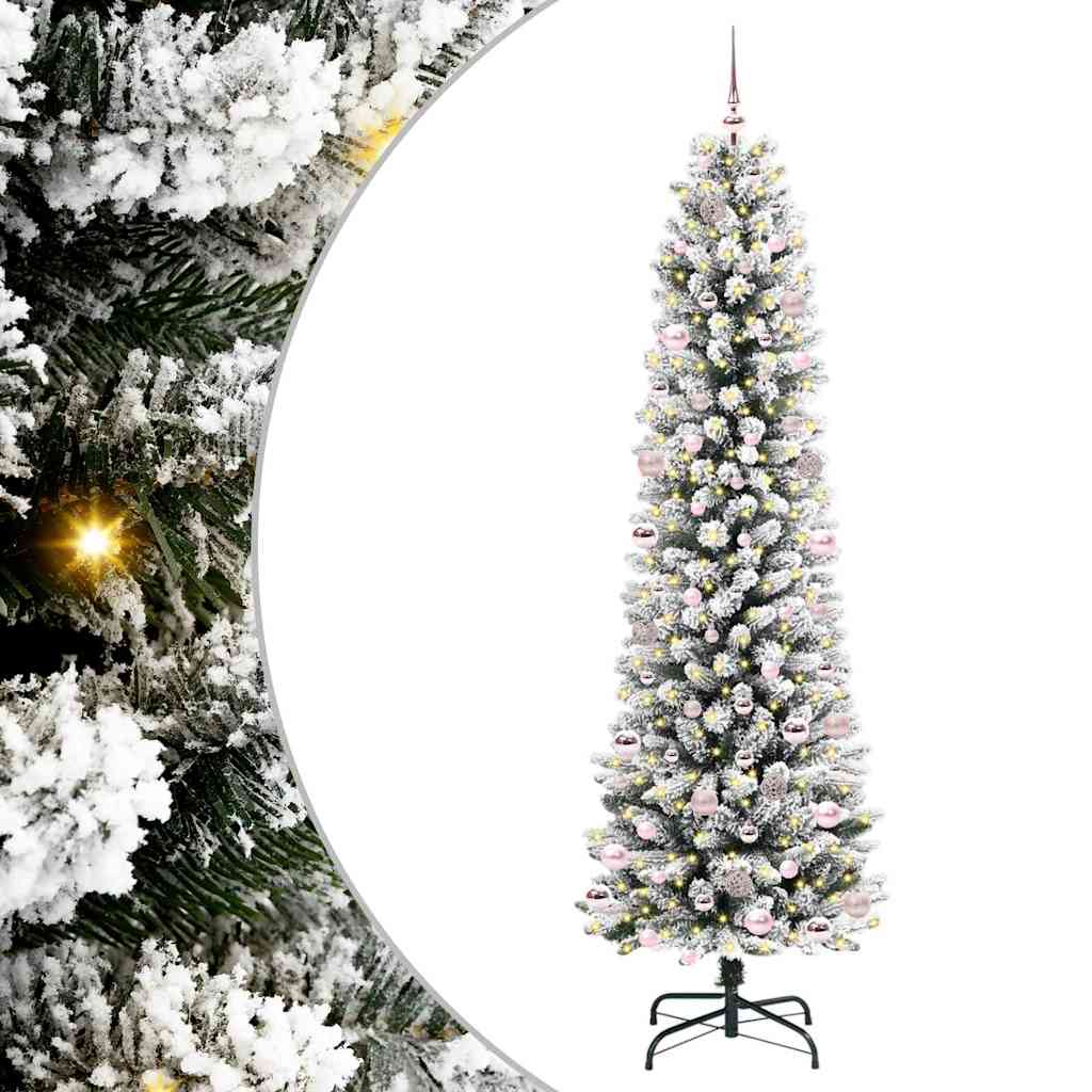 Kunstkerstboom Groen en wit 240 cm PVC en Metaal en Plastic