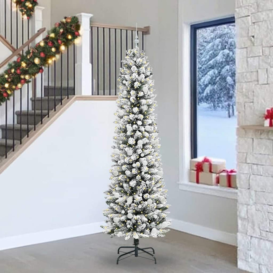 Kunstkerstboom Groen en wit 240 cm PVC en Metaal en Plastic
