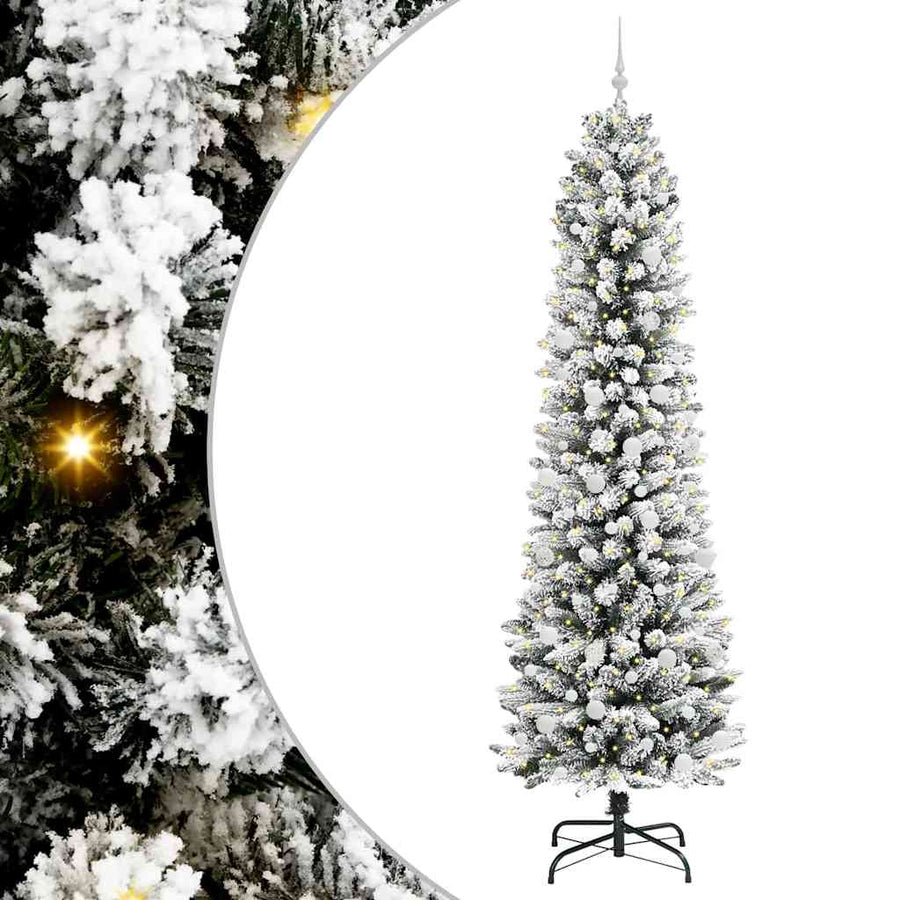 Kunstkerstboom Groen en wit 240 cm PVC en Metaal en Plastic