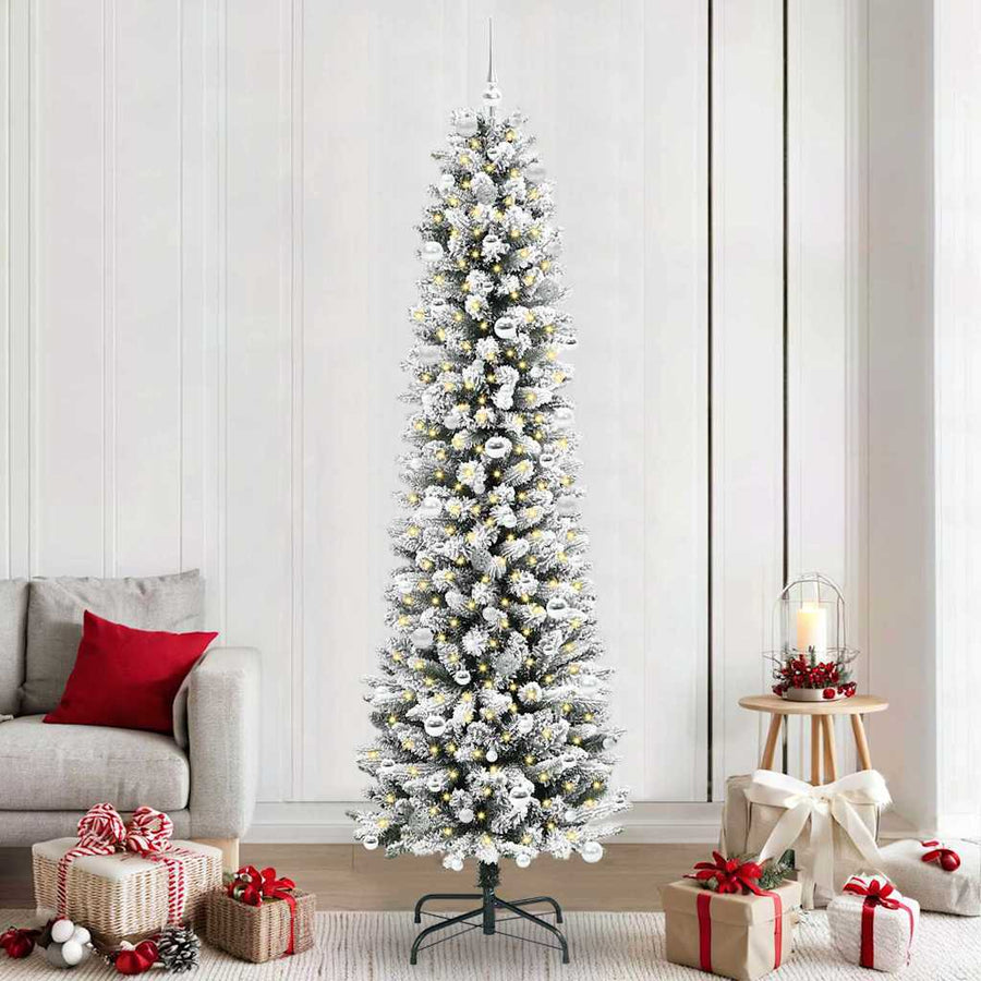 Kunstkerstboom Groen en wit 240 cm PVC en Metaal en Plastic