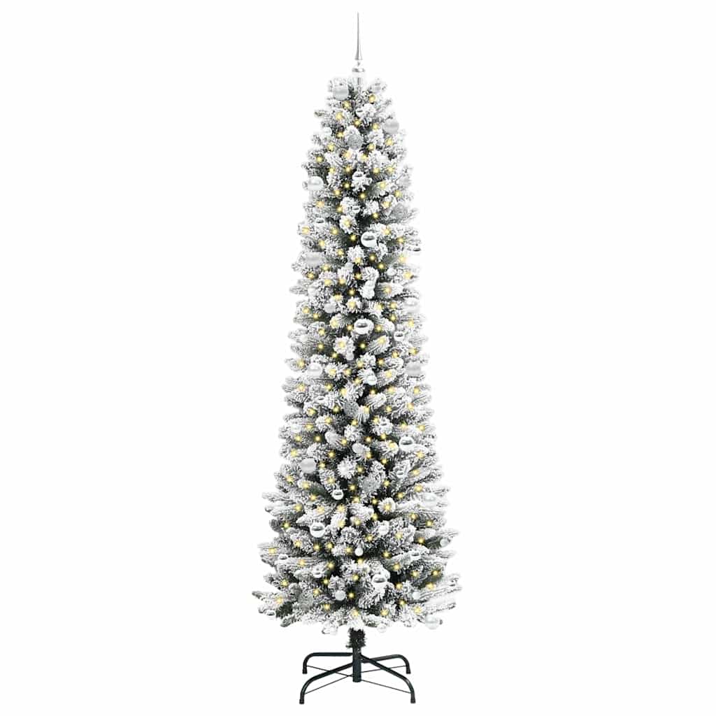Kunstkerstboom Groen en wit 240 cm PVC en Metaal en Plastic