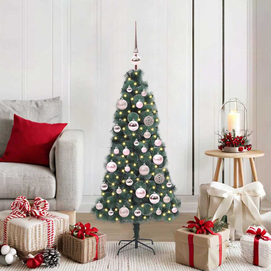 Kunstmatige voorverlichte kerstboom met bollen set Groen 120 cm