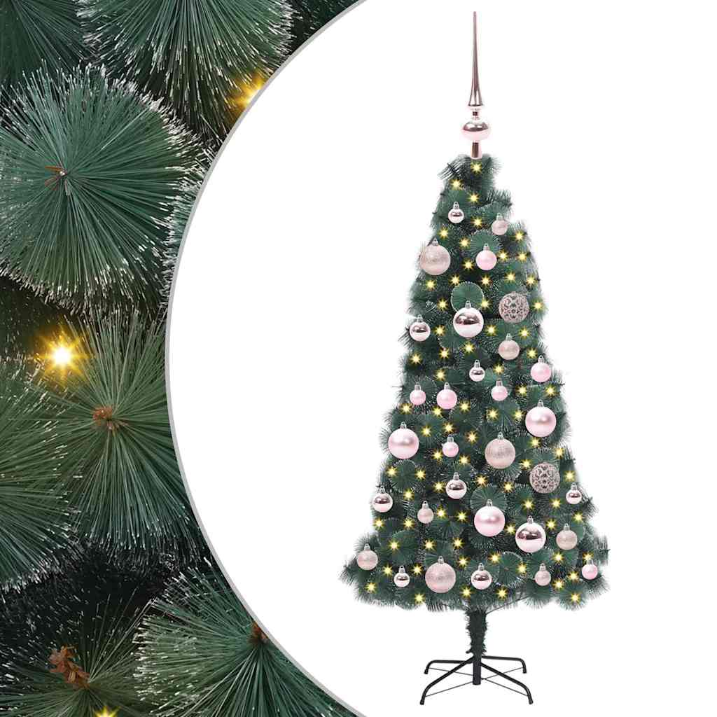 Kunstmatige voorverlichte kerstboom met bollen set Groen 120 cm