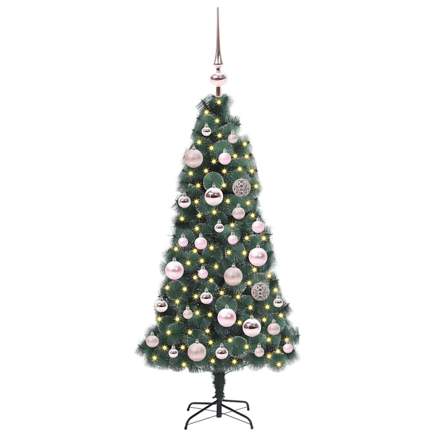 Kunstmatige voorverlichte kerstboom met bollen set Groen 120 cm