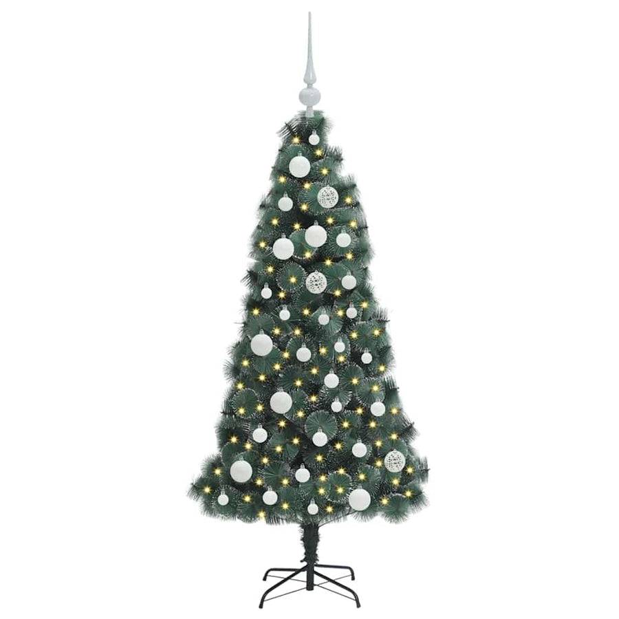 Kunstmatige Voorverlichte Kerstboom met Ballenset Groen 120 cm