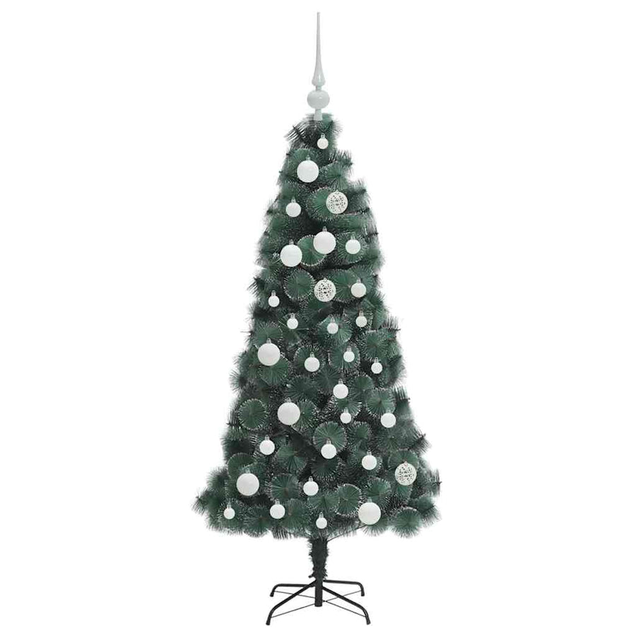 Kunstmatige Voorverlichte Kerstboom met Ballenset Groen 120 cm