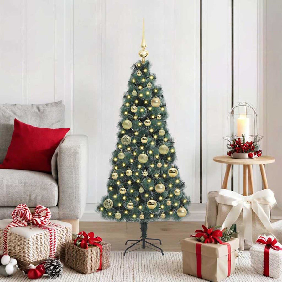 Kunstkerstboom met verlichting en ballenset Groen 120 cm PET