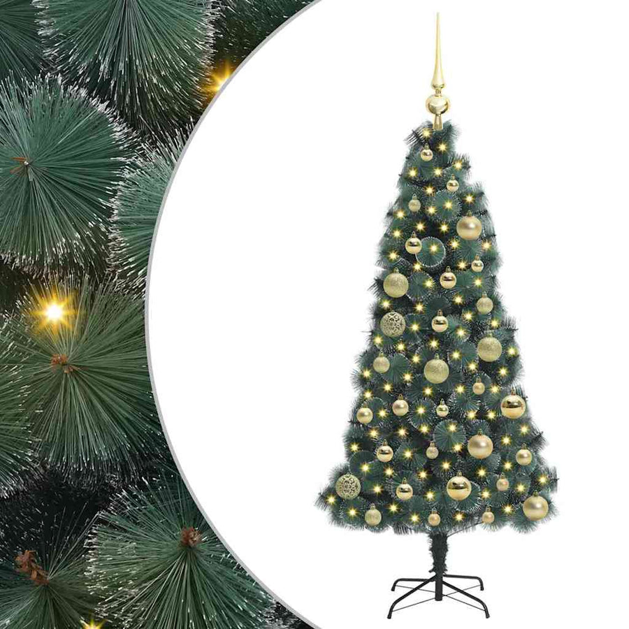 Kunstkerstboom met verlichting en ballenset Groen 120 cm PET