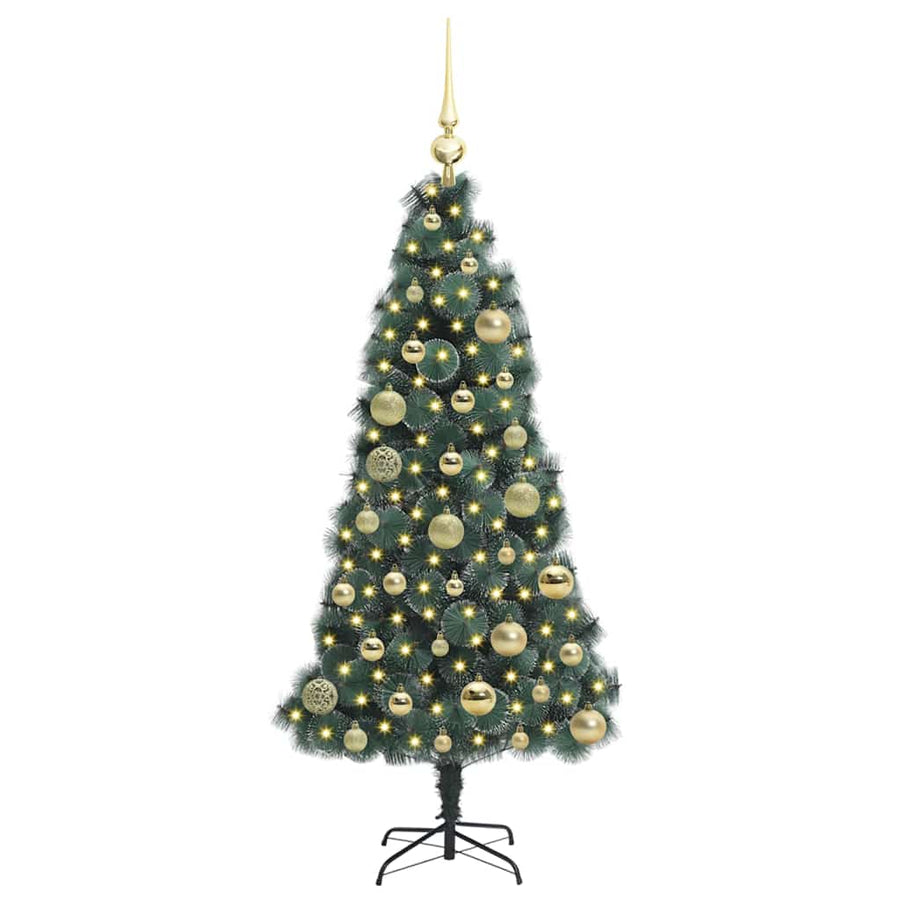 Kunstkerstboom met verlichting en ballenset Groen 120 cm PET