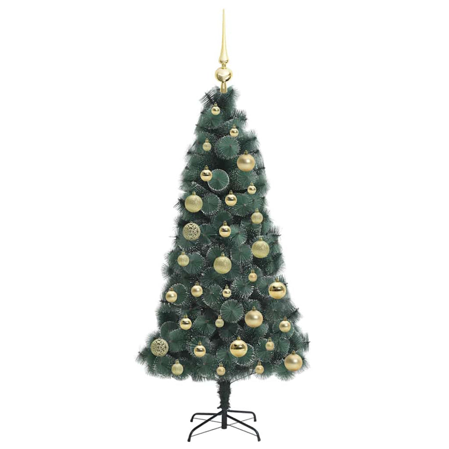 Kunstkerstboom met verlichting en ballenset Groen 120 cm PET