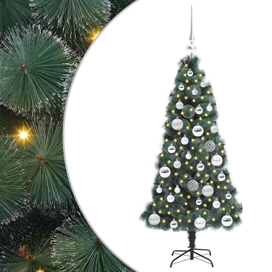 Kunstkerstboom met verlichting en ballenset Groen 120 cm PET