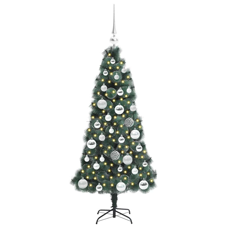 Kunstkerstboom met verlichting en ballenset Groen 120 cm PET
