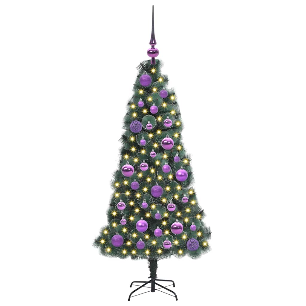 Kunstkerstboom met Lichtjes en Ballenset Groen 120 cm PET
