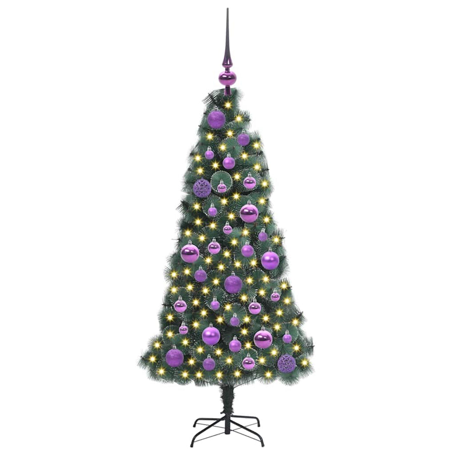Kunstkerstboom met Lichtjes en Ballenset Groen 120 cm PET