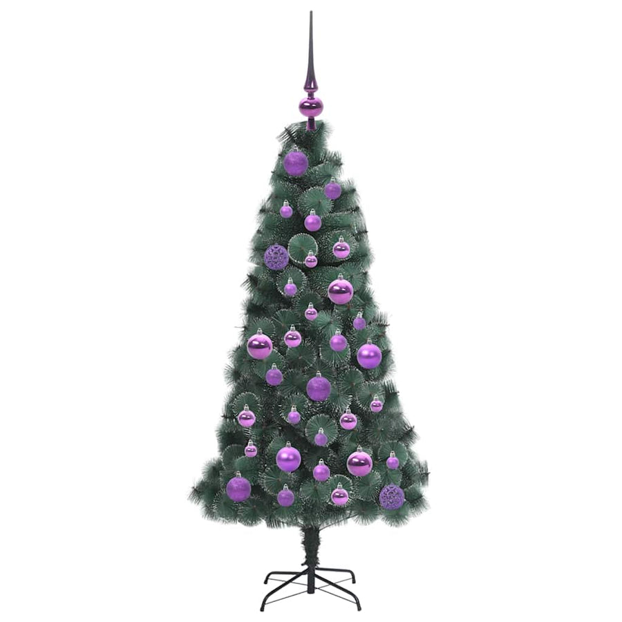 Kunstkerstboom met Lichtjes en Ballenset Groen 120 cm PET