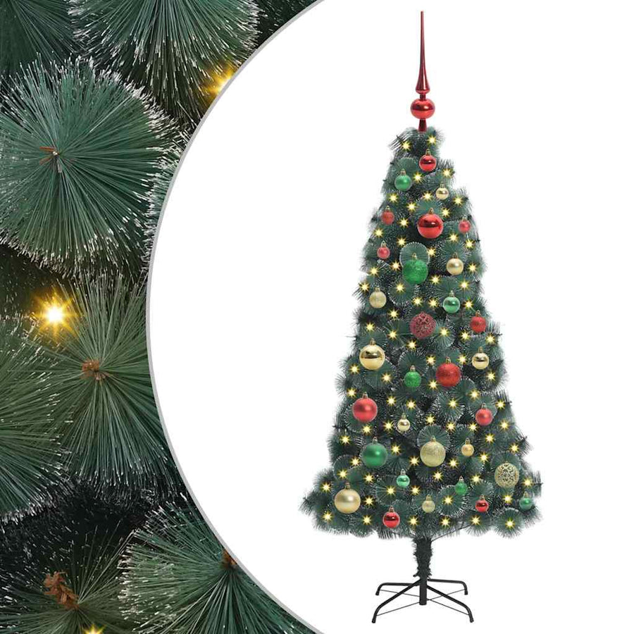 Kunstmatige Voorverlichte Kerstboom met Ballenset Groen 120 cm