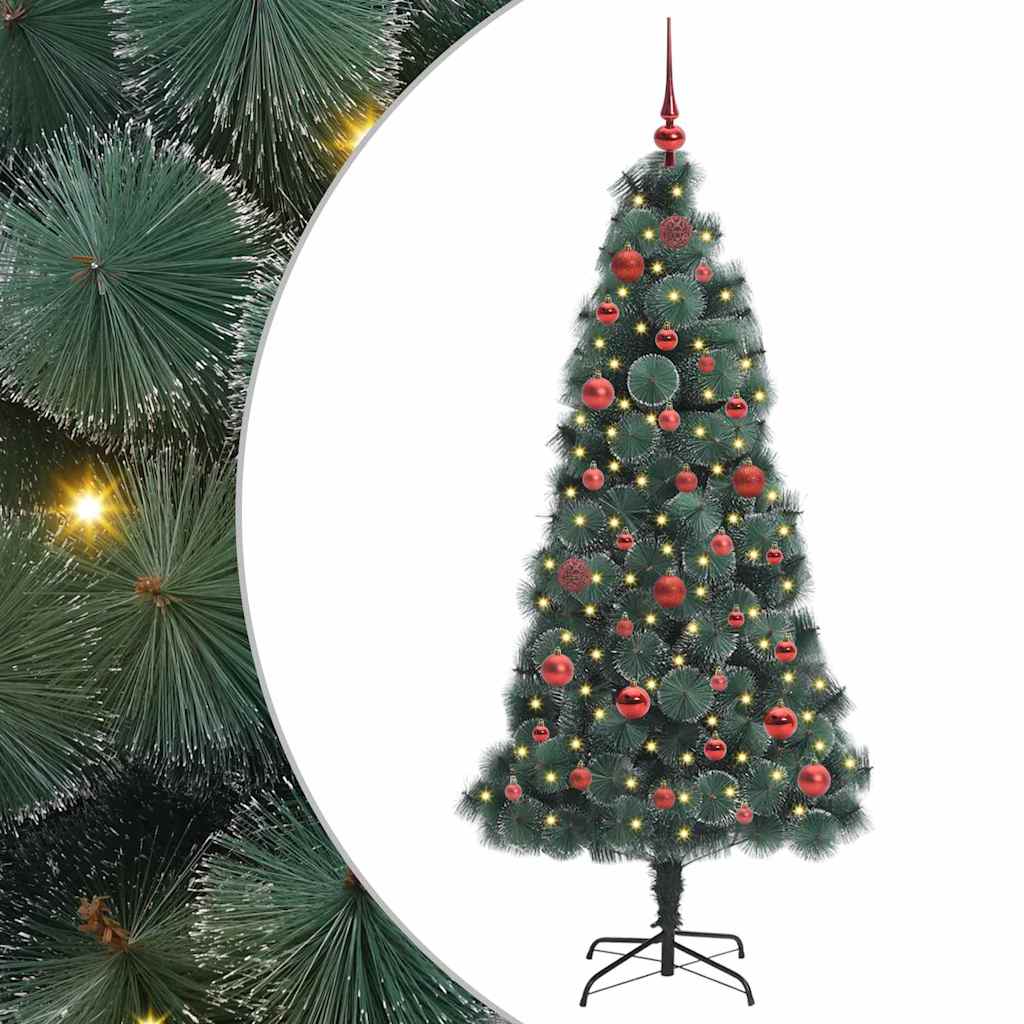 Kunstmatige Voorverlichte Kerstboom met Ballenset Groen 150 cm