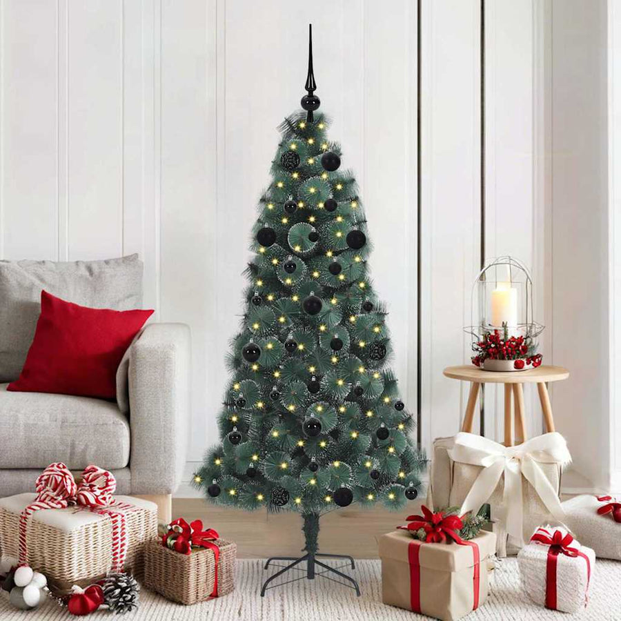 Kunstmatige Voorverlichte Kerstboom met Bal Set Groen 150 cm