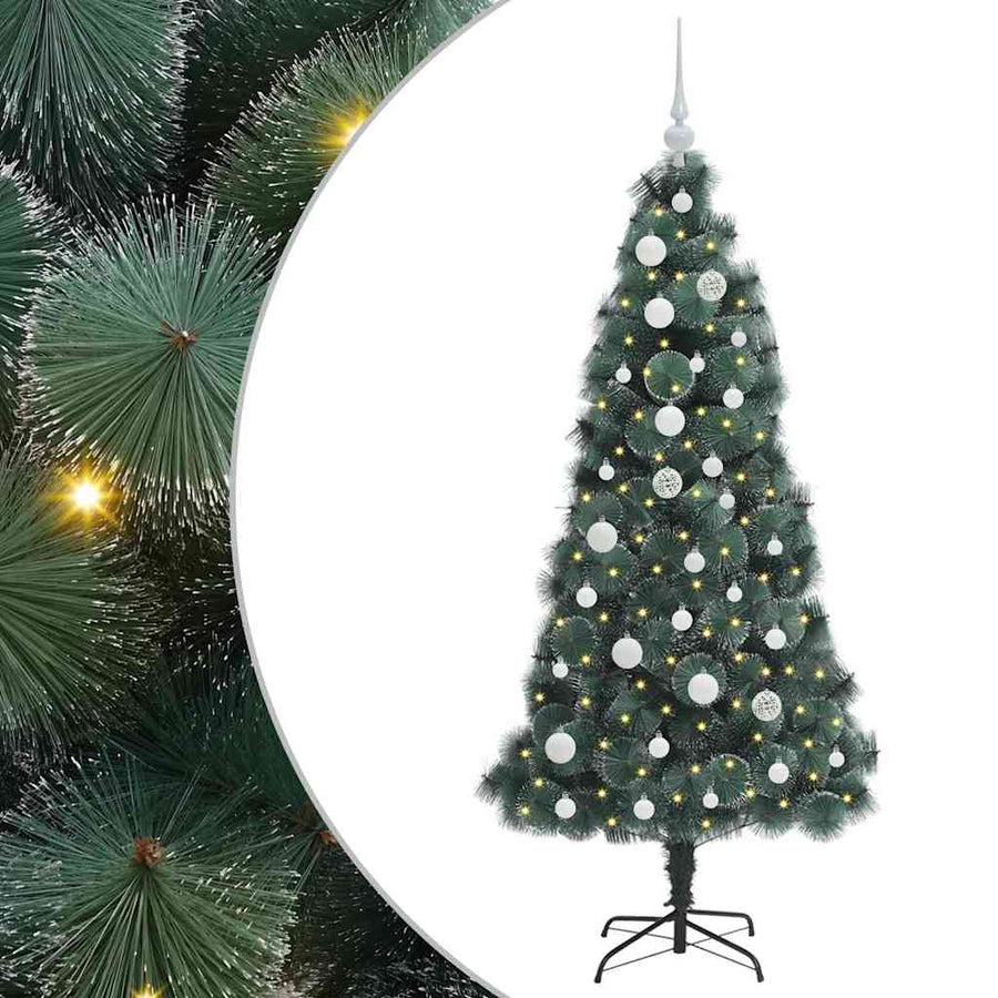 Kunstkerstboom met lichtjes en ballenset Groen 150 cm PET