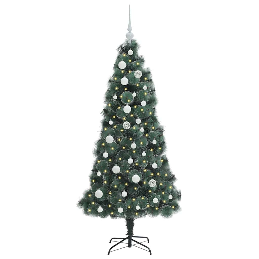 Kunstkerstboom met lichtjes en ballenset Groen 150 cm PET