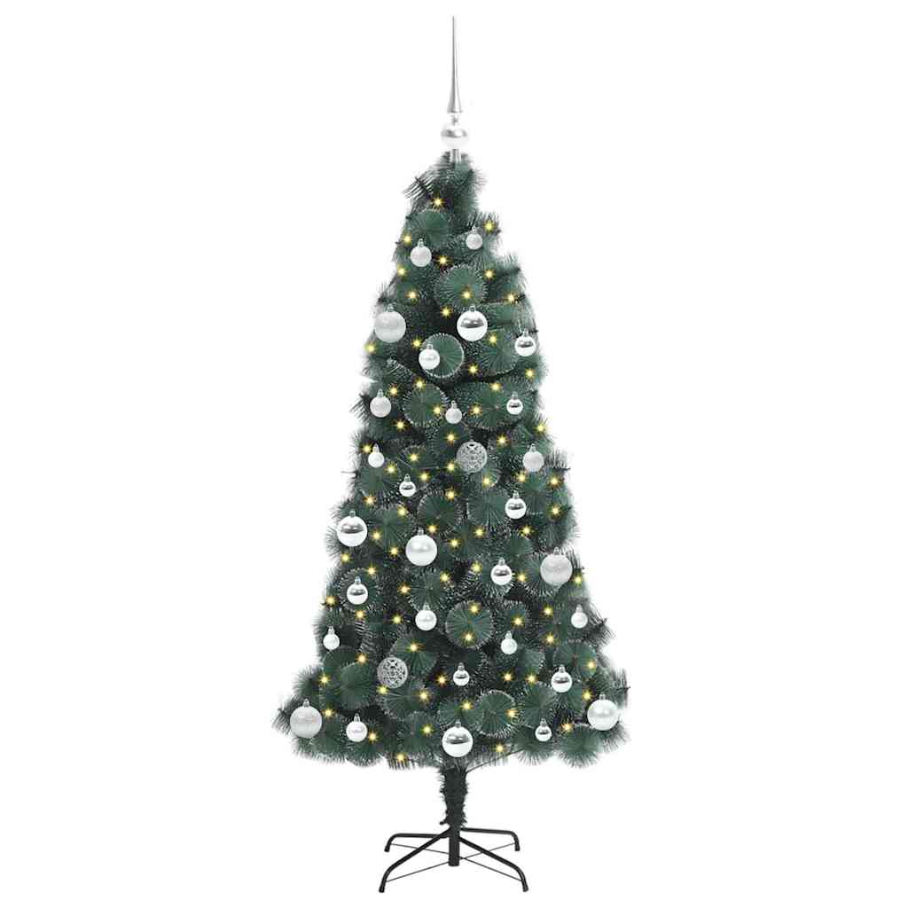 Kunstmatige Voorverlichte Kerstboom met Ballenset Groen 150 cm