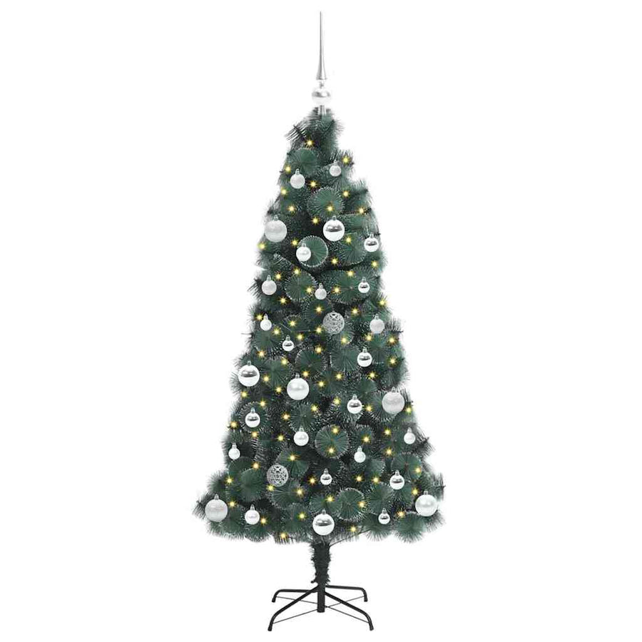 Kunstmatige Voorverlichte Kerstboom met Ballenset Groen 150 cm