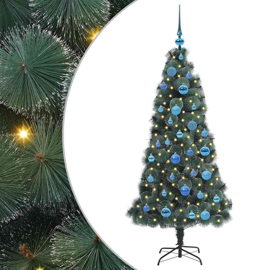 Kunstkerstboom met verlichting en ballenset Groen 150 cm PET