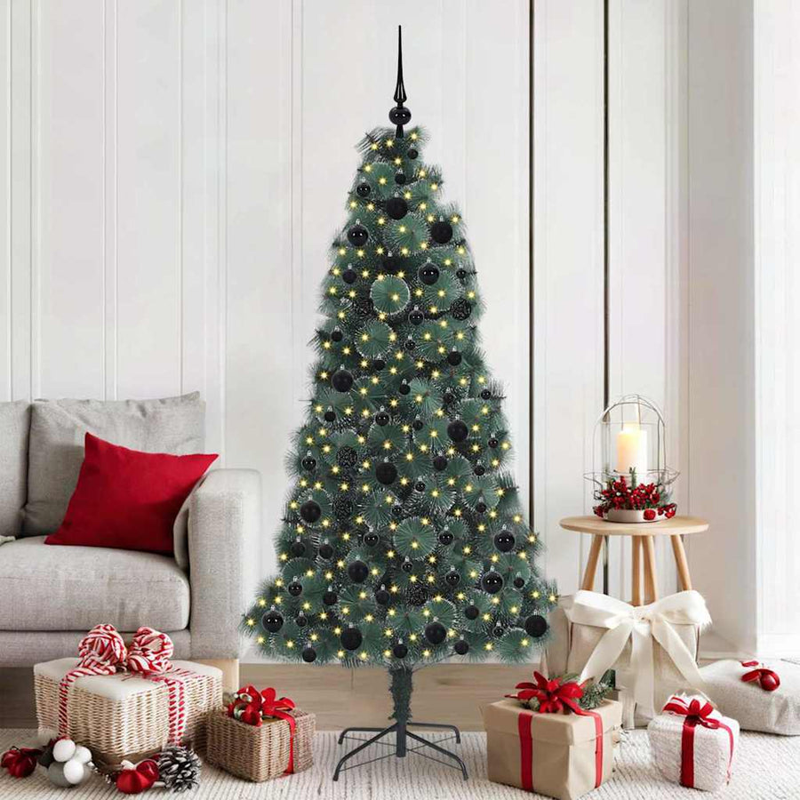 Kunst Kerstboom met Verlichting en Bal Set Groen 180 cm PET