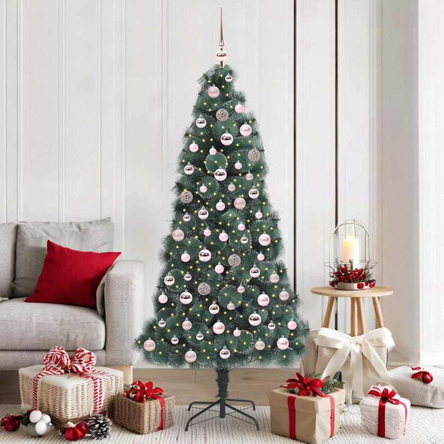 Kunstkerstboom met verlichting en ballenset Groen 180 cm PET