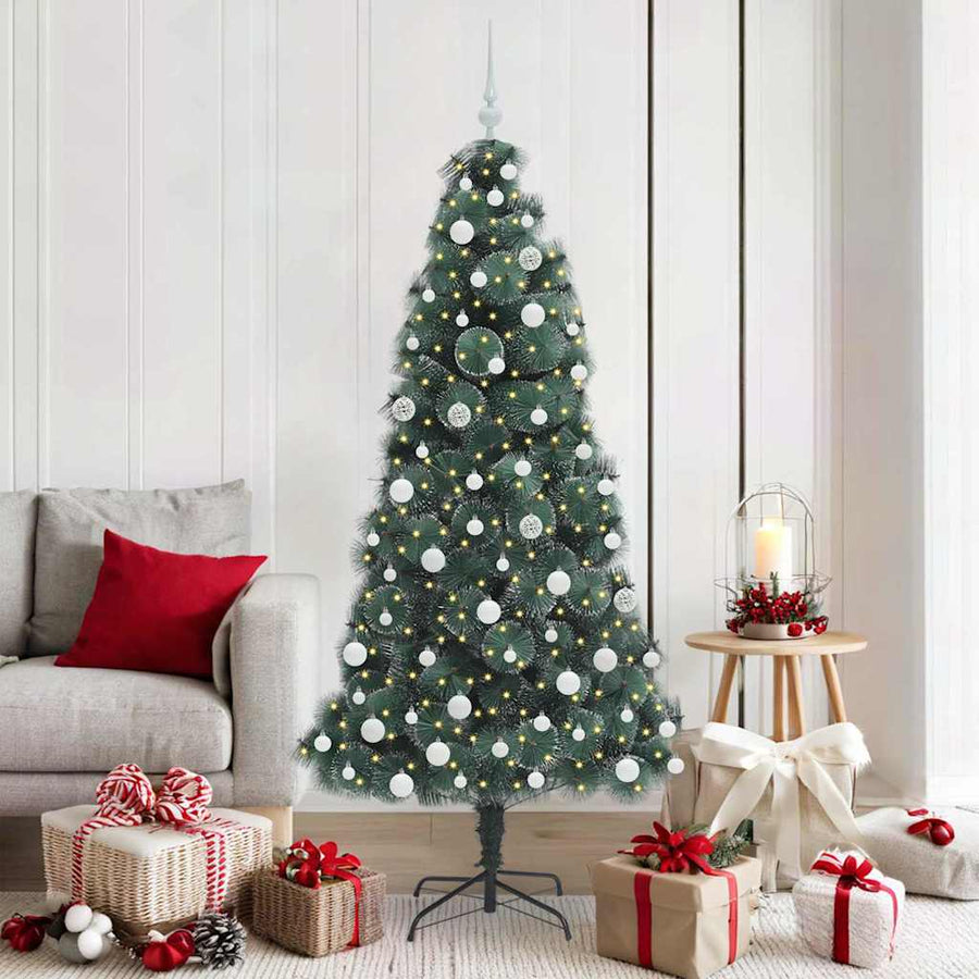 Kunstkerstboom met verlichting en ballenset Groen 180 cm PET