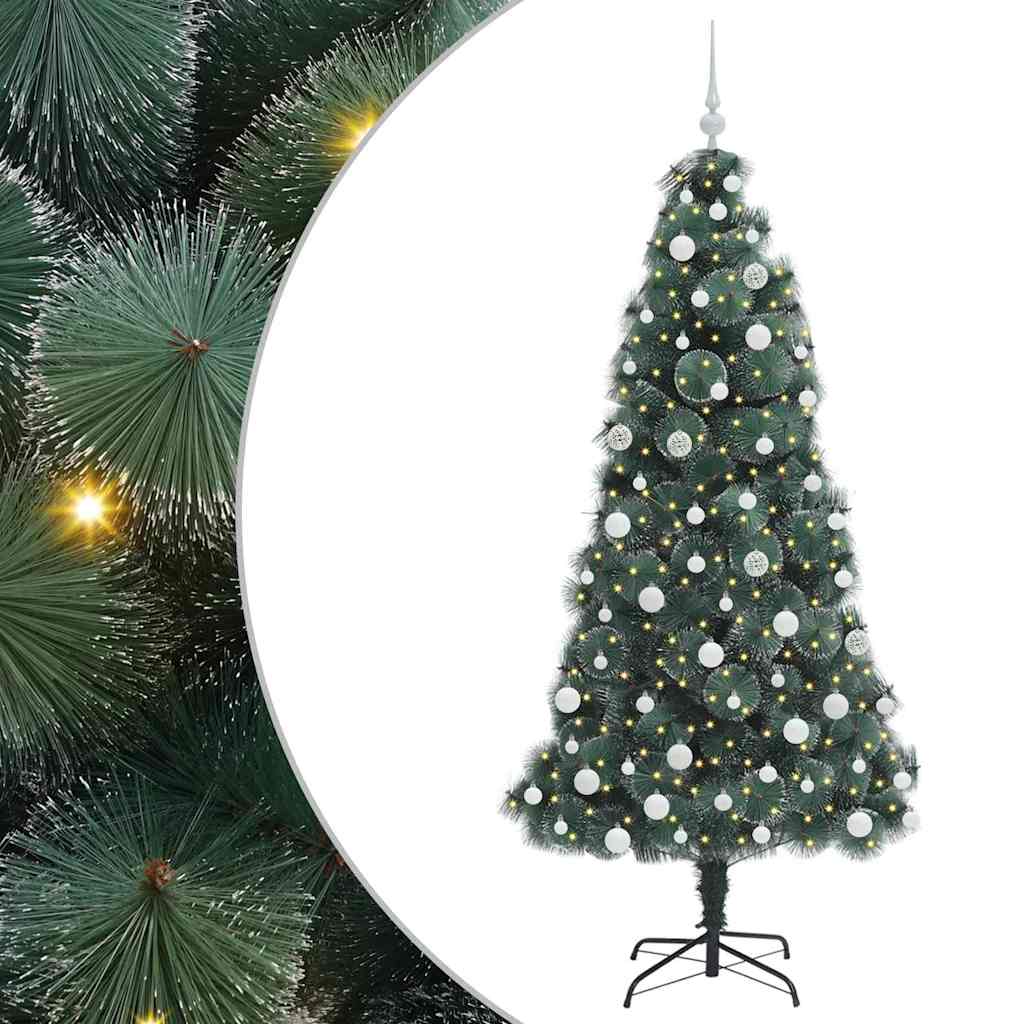 Kunstkerstboom met verlichting en ballenset Groen 180 cm PET