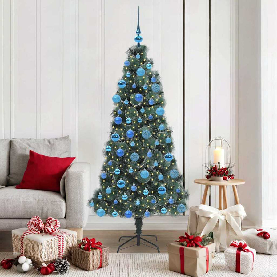 Kunstmatige Voorverlichte Kerstboom met Ballen Set Groen 180 cm
