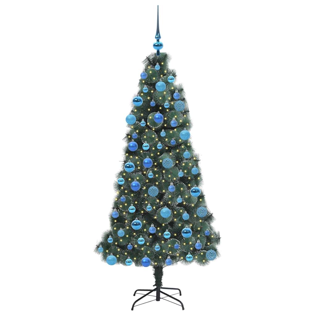 Kunstmatige Voorverlichte Kerstboom met Ballen Set Groen 180 cm