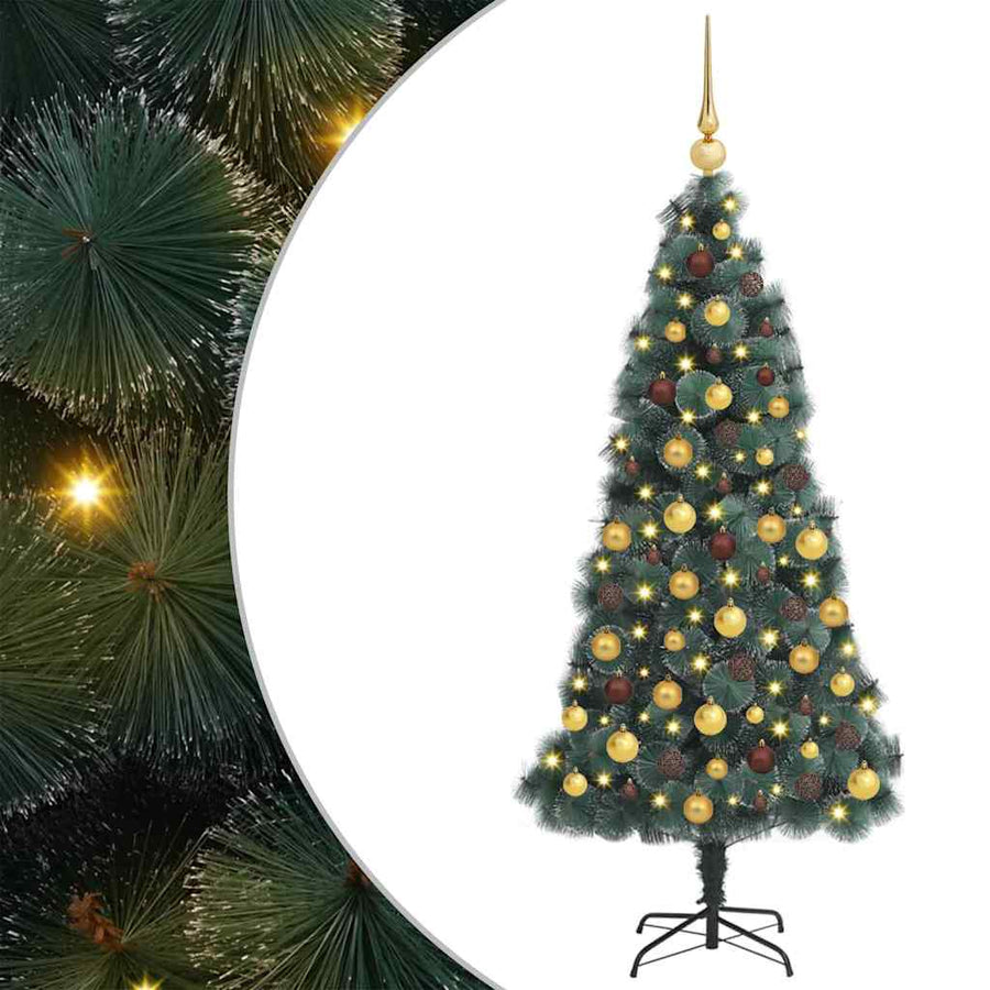 Kunstkerstboom met verlichting en ballenset Groen 210 cm PET