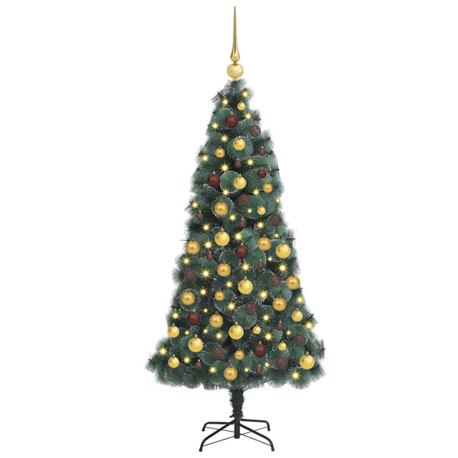 Kunstkerstboom met verlichting en ballenset Groen 210 cm PET