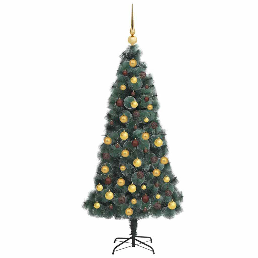 Kunstkerstboom met verlichting en ballenset Groen 210 cm PET