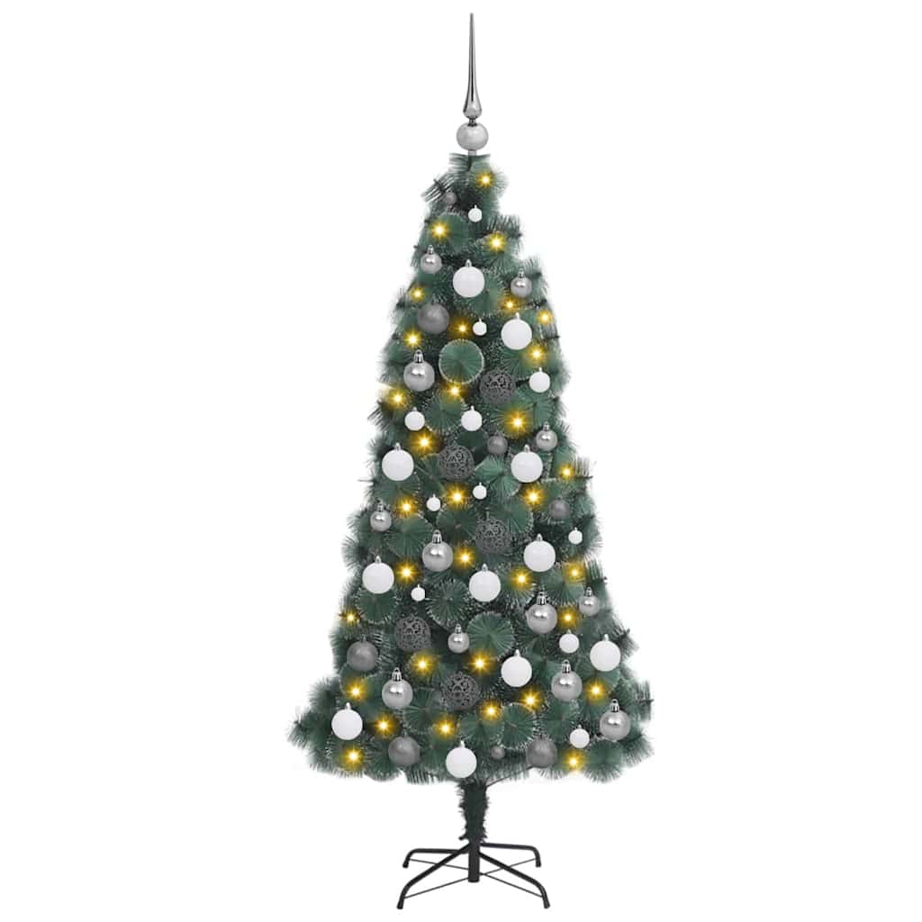 Kunstkerstboom met verlichting en ballenset Groen 210 cm PET